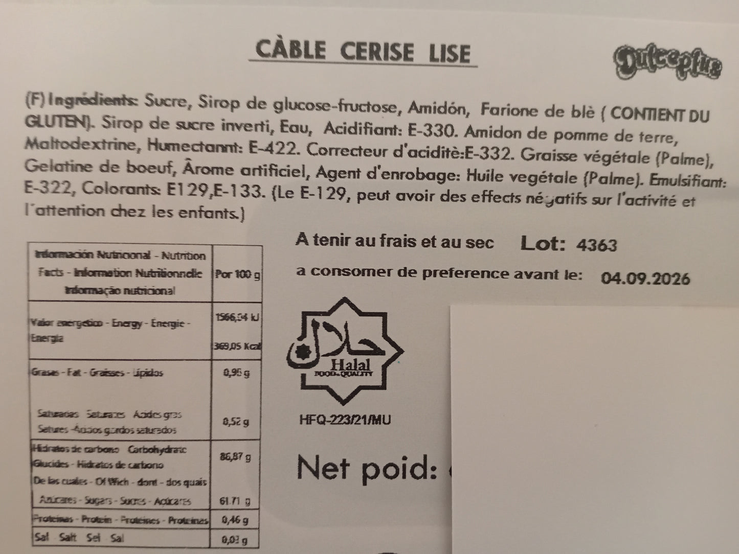 Dulceplus Câble américain Lisse CERISE 60cm environ à (l'unité)
